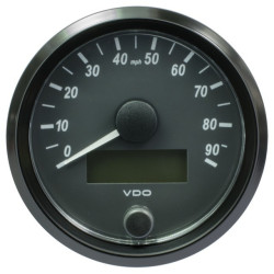 A2C3832900032 VDO SingleViu Speedometer 90 Mph Black 80mm Amber Illuminated Red Pointer
