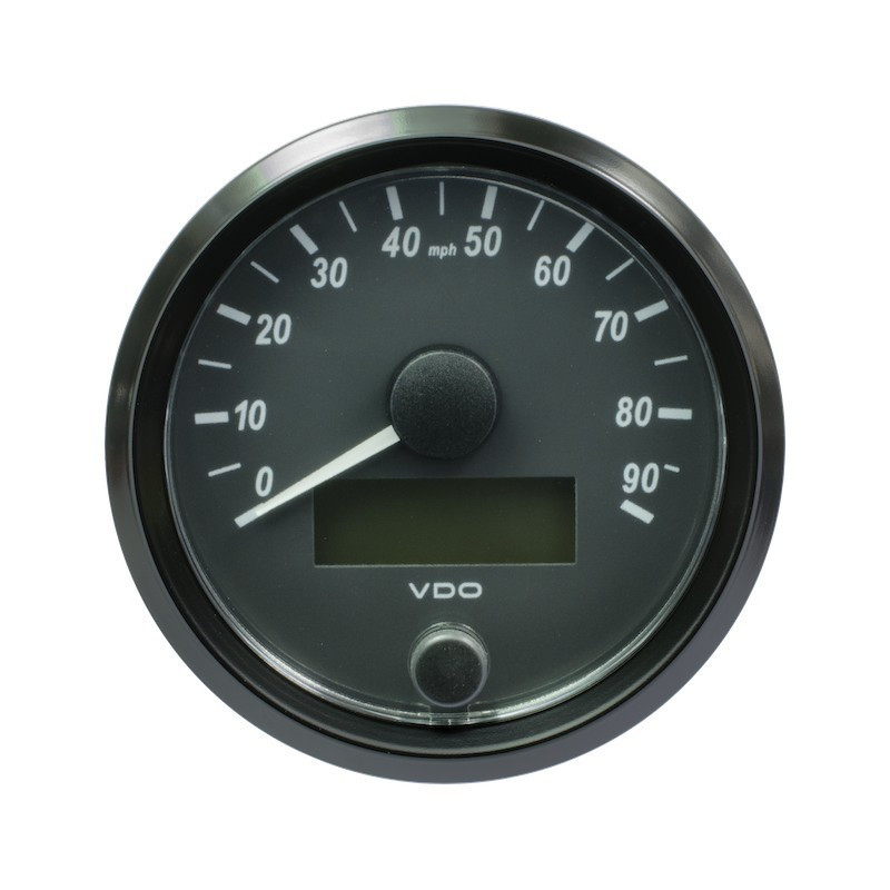 A2C3832900032 VDO SingleViu Speedometer 90 Mph Black 80mm Amber Illuminated Red Pointer
