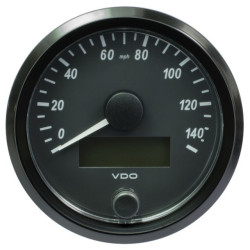 A2C3832920032 VDO SingleViu Speedometer 140 Mph Black 80mm Amber Illuminated Red Pointer