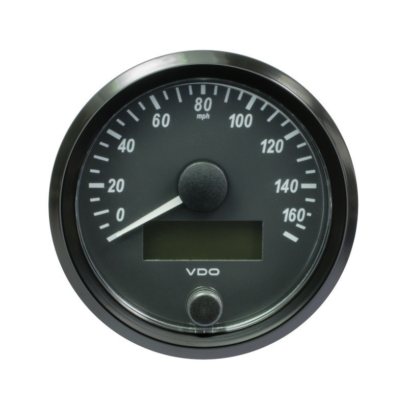 A2C3832930032 VDO SingleViu Speedometer 160 Mph Black 80mm Amber Lighted Red Pointer