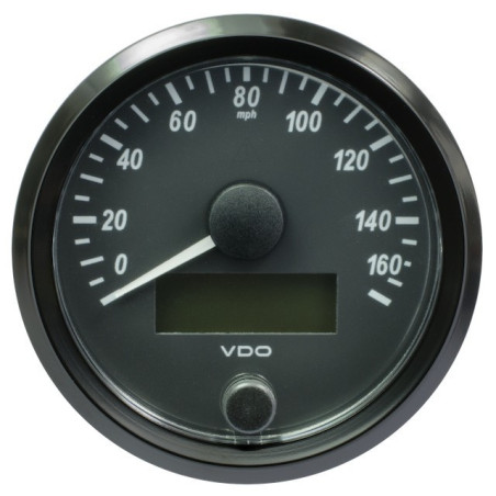 A2C3832930032 VDO SingleViu Speedometer 160 Mph Black 80mm Amber Lighted Red Pointer