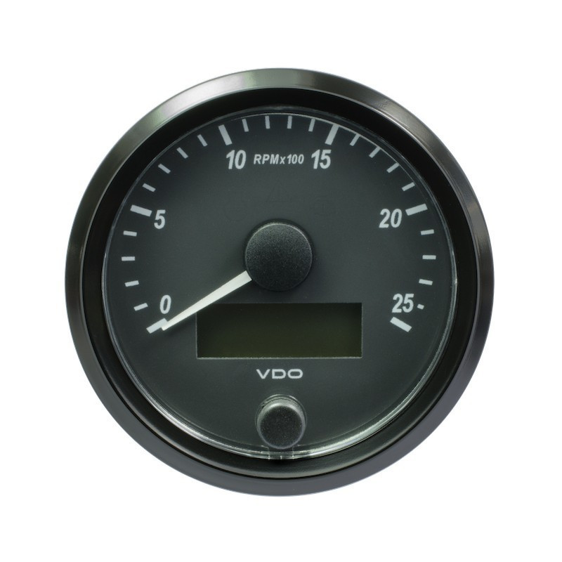 A2C3832970032 VDO SingleViu Tachometer 2,500 RPM Black 80mm Amber Illuminated Red Hand