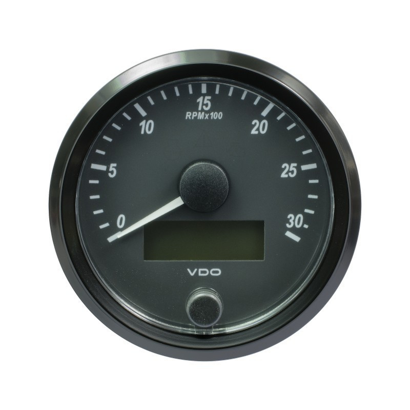 A2C3832980032 VDO SingleViu Tachometer 3,000 RPM Black 80mm Amber Illuminated Red Hand
