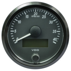 A2C3832990032 VDO SingleViu Tachometer 4,000 RPM Black 80mm Amber Illuminated Red Hand