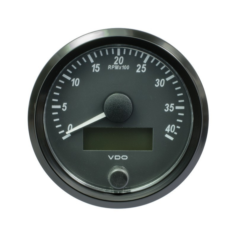 A2C3832990032 VDO SingleViu Tachometer 4,000 RPM Black 80mm Amber Illuminated Red Hand