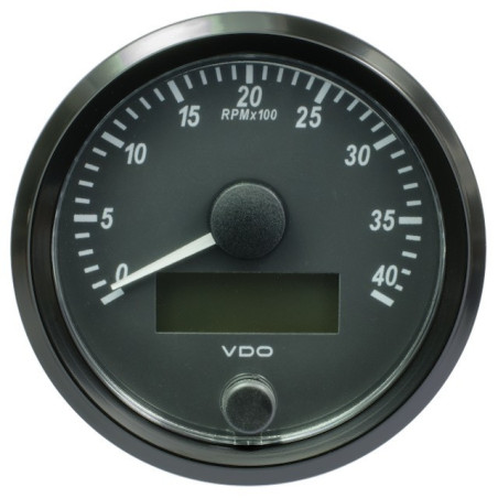 A2C3832990032 VDO SingleViu Tachometer 4,000 RPM Black 80mm Amber Illuminated Red Hand