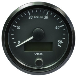 A2C3833000032 VDO SingleViu Tachometer 5,000 RPM Black 80mm Amber Illuminated Red Hand
