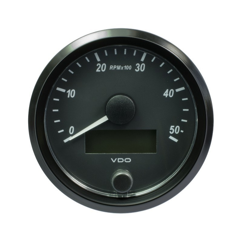 A2C3833000032 VDO SingleViu Tachometer 5,000 RPM Black 80mm Amber Illuminated Red Hand
