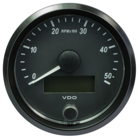 A2C3833000032 VDO SingleViu Tachometer 5,000 RPM Black 80mm Amber Illuminated Red Hand