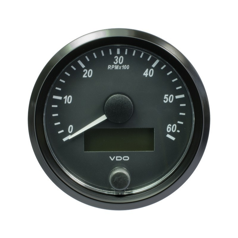 A2C3833010032 VDO SingleViu Tachometer 6,000 RPM Black 80mm Amber Illuminated Red Hand