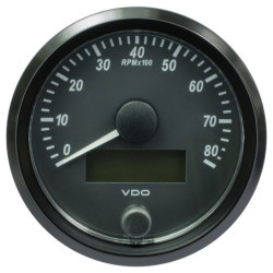 A2C3833020032 VDO SingleViu Tachometer 8,000 RPM Black 80mm Amber Illuminated Red Hand
