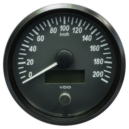 A2C3832840032 VDO SingleViu Speedometer 200 Km/h Black 100mm Amber Illuminated Red Hand