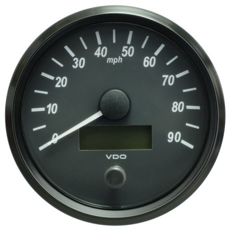 A2C3832870032 VDO SingleViu Speedometer 90 Mph Black 100mm Amber Illuminated Red Pointer