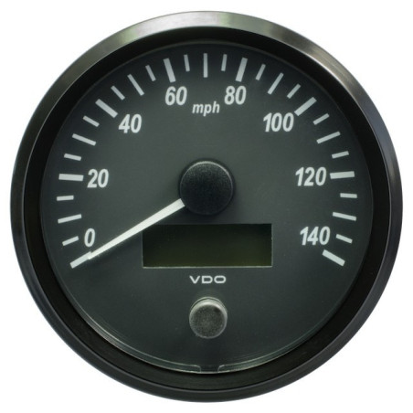 A2C3832850032 VDO SingleViu Speedometer 140 Mph Black 100mm Amber Illuminated Red Pointer