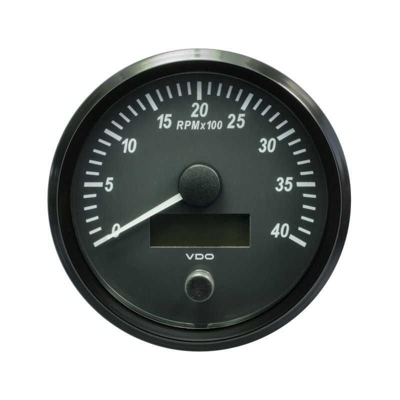 A2C3832800032 VDO SingleViu Tachometer 4,000 RPM Black 100mm Amber Illuminated Red Hand