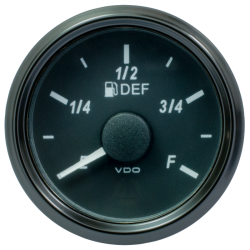 A2C3832750032 VDO SingleViu 0245 Adblue Level 240-33 Ohm Black 52mm Amber Illuminated Red Pointer