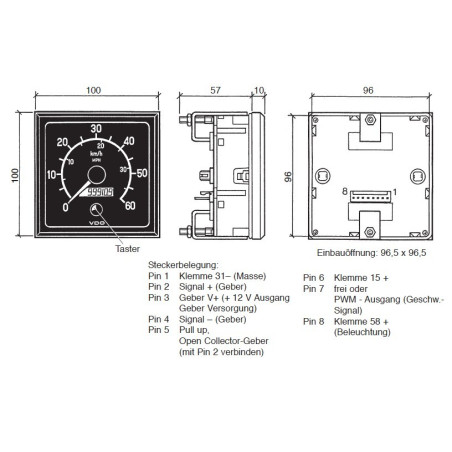 437-260-980-002C VDO Modulcockpit II - 4 Units Instrument - Speedometer 125Kmh-77Mph -12-24V