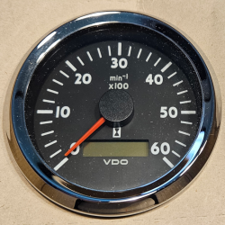 N02-012-222 VDO OceanLine Tachometer 6.000 RPM Black - Chrome edge - 85mm - 12 Volt