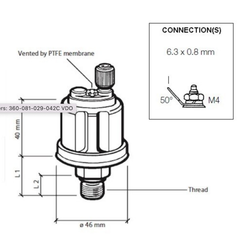 362-081-003-001C VDO (DS) Pressure sensor 0-5 Bar - 1/8-27 NPTF