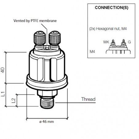 VDO Druksensor 0-25 Bar - M18 VDO Druksensor 0-25 Bar - M18