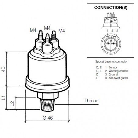 VDO Druksensor 0-10 Bar - M12 VDO Druksensor 0-10 Bar - M12